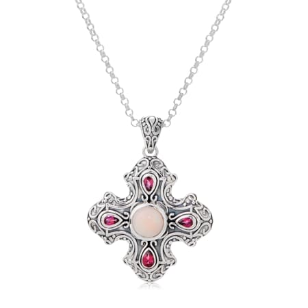 Sandra Singh 5.3ct Pink Opal & Rhodolite P'ndnt w/ 45cm Necklace SS