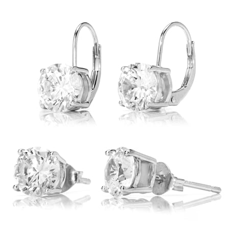 Diamonesque 3.3ct Leverback & 2ct Stud Sterling Silver Earrings