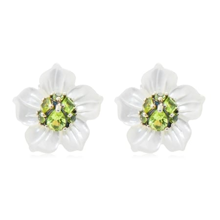 Stephen Dweck Mother of Pearl & Peridot Flower SS Stud Earrings
