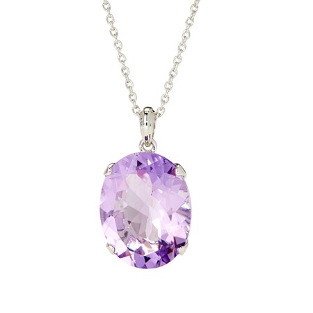 14.5ct Rose De France Amethyst Oval Pendant w/ 55cm Chain Sterling Silver