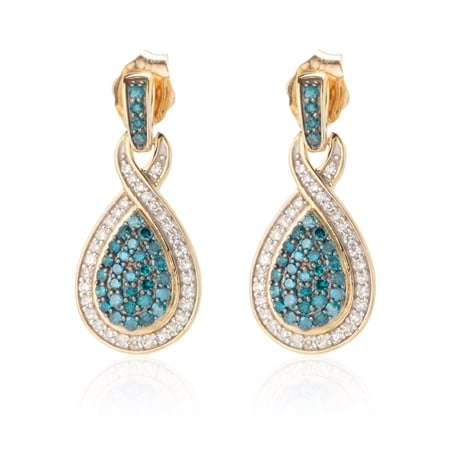 0.50ct Blue & White Diamond Pear Drop Earrings 9ct Gold