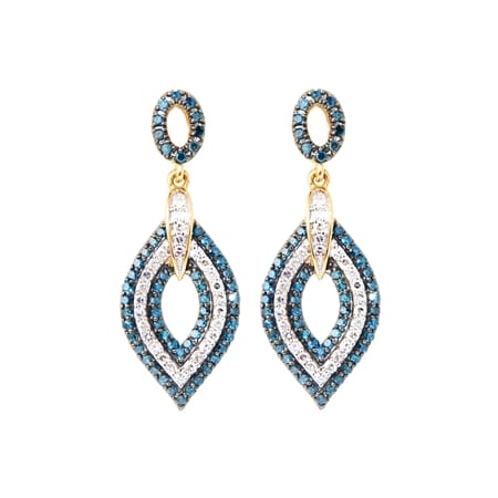 0.50ct Blue & White Diamond 9ct Yellow Gold Drop Earrings