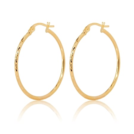 9ct Yellow Gold Italian Diamond Cut Hoop Earrings 30mm