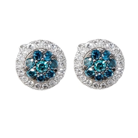 0.33ct Blue & White Diamond 9ct White Gold Halo Stud Earrings
