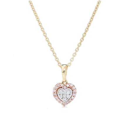 0.10ct Natural Pink & White Diamond Halo Heart Pendant 50cm 9ct Gold