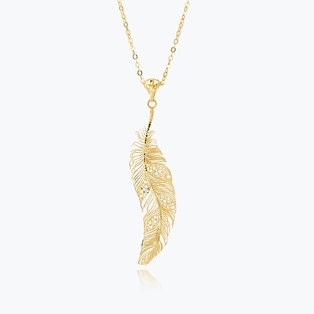 Merletto di Francesca 9ct Yellow Gold Piuma Pendant w/ Chain 70cm