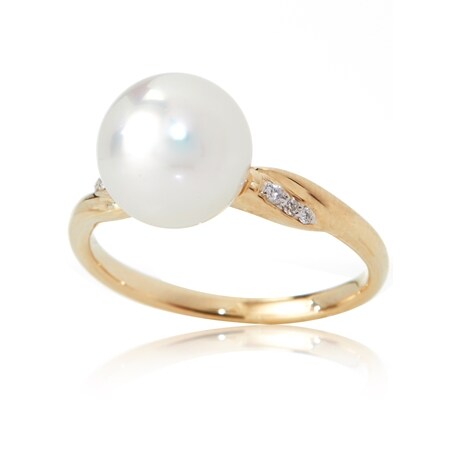 Matahina 9-10mm White South Sea Pearl & Diamond Ring 14ct Gold