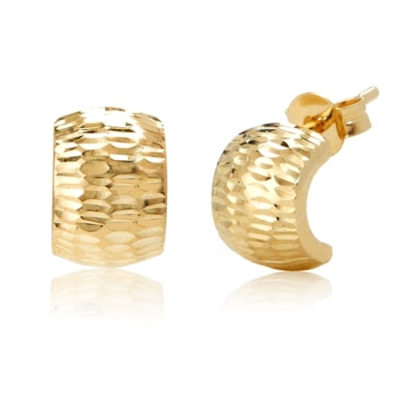9ct Yellow Gold Italian Diamond Cut Huggie Stud Earrings