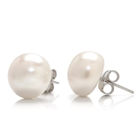 Gems of the Orient 13-14mm Button Pearl Stud Earrings Sterling Silver