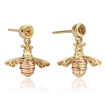 Clogau Honey Bee Citrine Accent Drop Earrings 9ct Yellow Gold Rose Gold