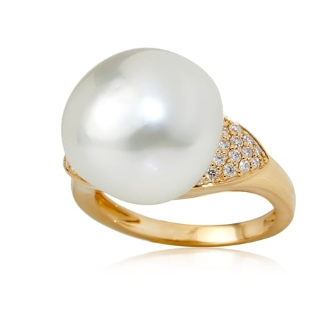 Matahina 14.7mm South Sea Pearl & Diamond set Ring 18ct Yellow Gold