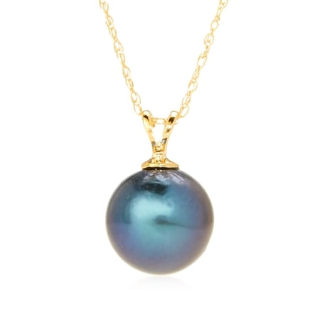 Pearls Of Tahiti 9-10mm Tahitian Pearl Pendant with Chain 14ct Gold