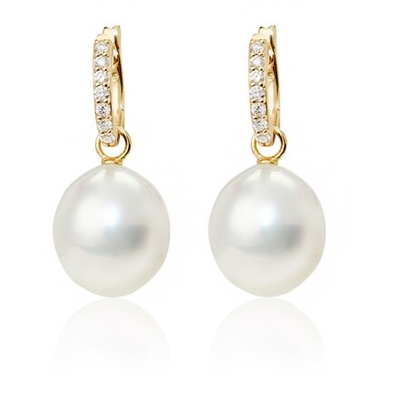 Matahina 13mm South Sea Pearls & Diamond Huggie Earrings 18ct Yellow Gold