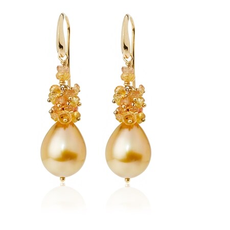 Matahina 11-12mm South Sea Pearls & Sapphire Cluster Earrings 18ct Yellow G