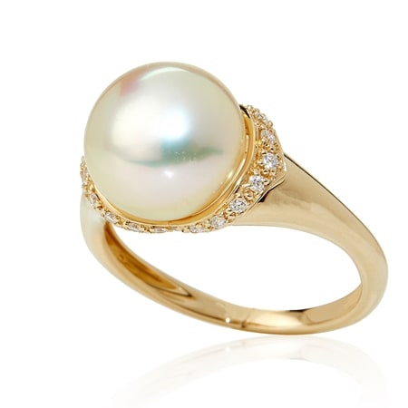 TVSN - Matahina 10.7mm South Sea Pearl & Diamond set Ring 14ct Gold