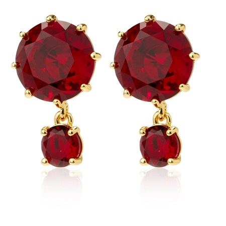 Les Nereides Garnet Red Diamantine 2 Stone Earrings 18K YGP