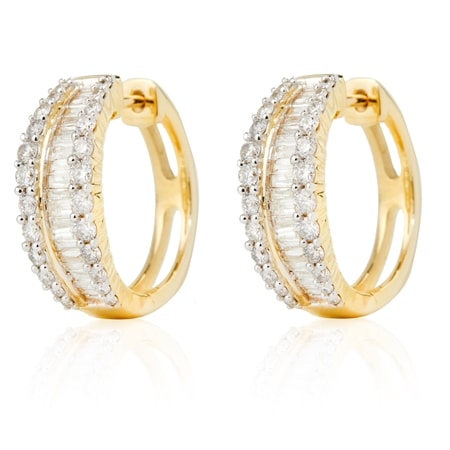 1.00ct Natural Diamond 3-Row Huggie Hoop Earrings 9ct Gold