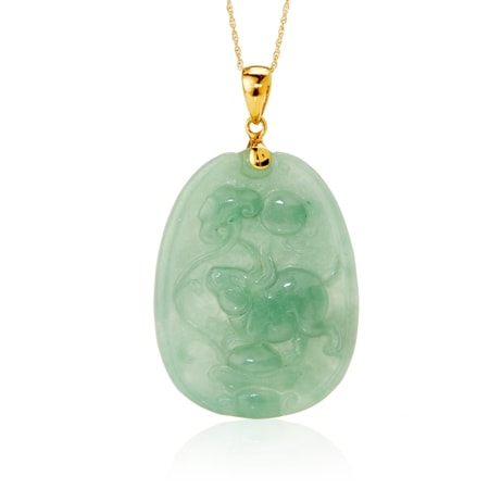 Gems of the Orient Carved Green Jade Zodiac Pendant Gold Plated SS