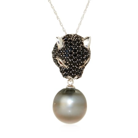 Pearls Of Tahiti 12-13mm Tahitian Pearl Panther Pendant with Chain SS