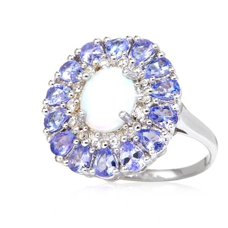 TVSN 0.89ct Ethiopian Opal Tanzanite Ring Sterling Silver