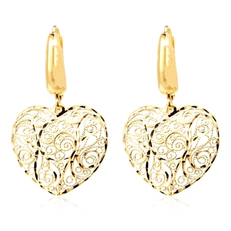 Splendido 14ct Yellow Gold Filigree Heart Earrings