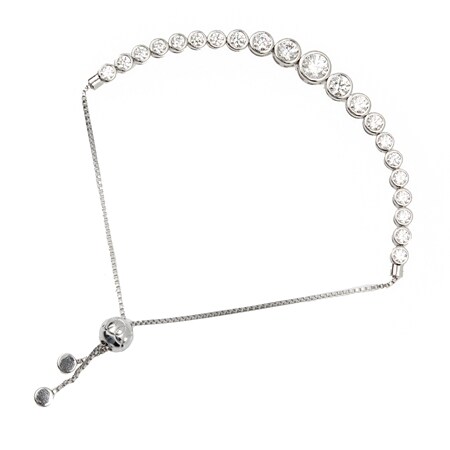 Diamonesque 3.6ct Graduated Bezel Set Sterling Silver Bolo Bracelet