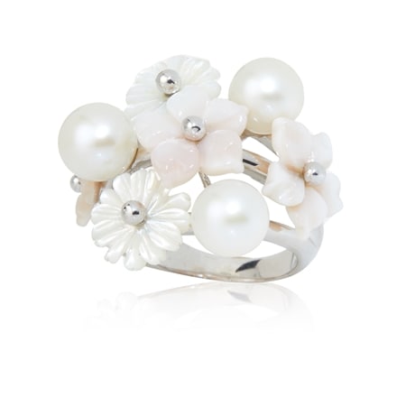 Gems Of The Orient Statement Floral Pearl Ring Sterling Silver