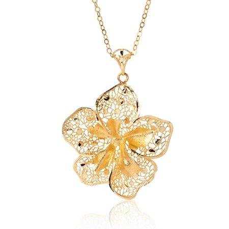 Merletto di Francesca Orchid 9ct Gold Pendant with chain 45+5cm