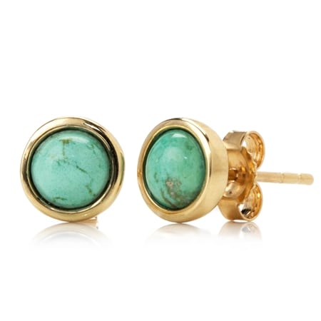 0.93ct Australian Turquoise Round Stud Earrings 9ct Yellow Gold
