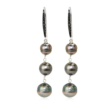 Pearls of Tahiti 8-12mm Tahitian Pearl & Black Spinel Drop Earrings SS