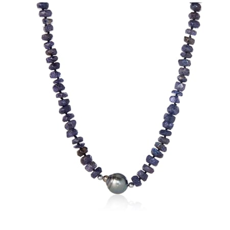 Pearls of Tahiti 11-12 Tahitian Pearl & Gemstone Necklace SS 45cm