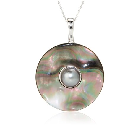 Pearls of Tahiti 10-11mm Tahitian Black Pearl & Black MOP Pendant w/ Chain