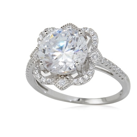 TVSN Diamonesque 1.5ct Oval Cut Halo Ring Sterling Silver