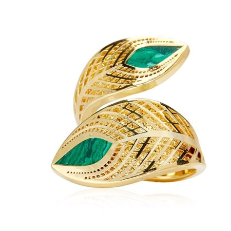 Splendido 14ct Yellow Gold Ricami Bypass Malachite Ring