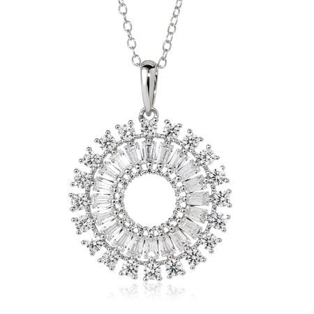 Diamonesque 2.21ct tw Circle Pendant w/ Chain Sterling Silver 50cm