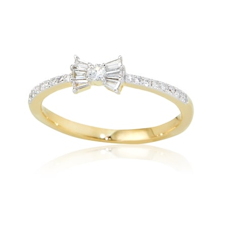 0.25ct Natural Baguette & Round Diamond Bow Ring 9ct Yellow Gold
