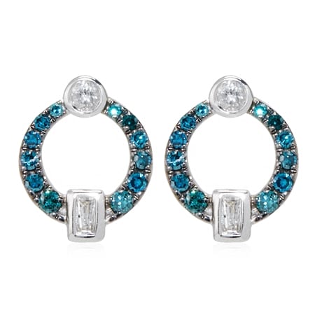 0.20ct Blue & White Diamond Circle Stud Earrings 9ct White Gold