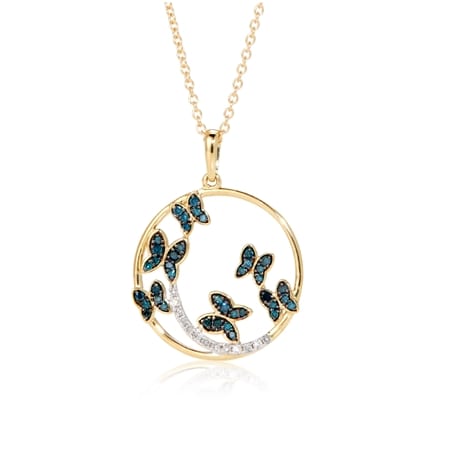 0.25ct Blue & White Diamond Butterfly Pendant 9ct Yellow Gold