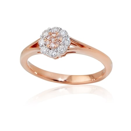 0.25ct Natural Pink & White Diamond Flower Ring 9ct Rose Gold