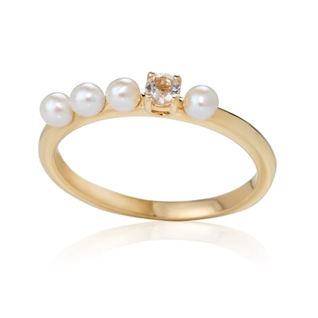 3mm FWP & Morganite Stacker Ring 9ct Yellow Gold