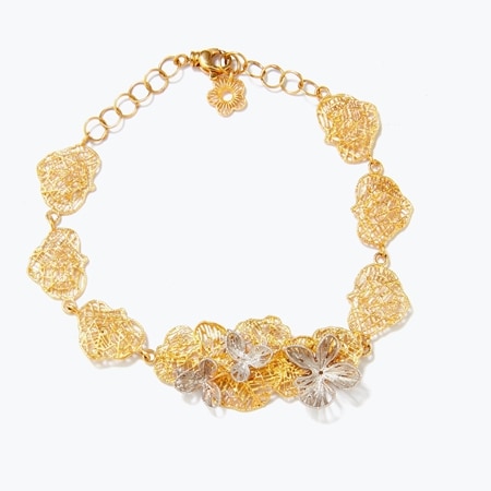 Merletto di Francesca 2 Tone Flower Link Bracelet 9ct Gold
