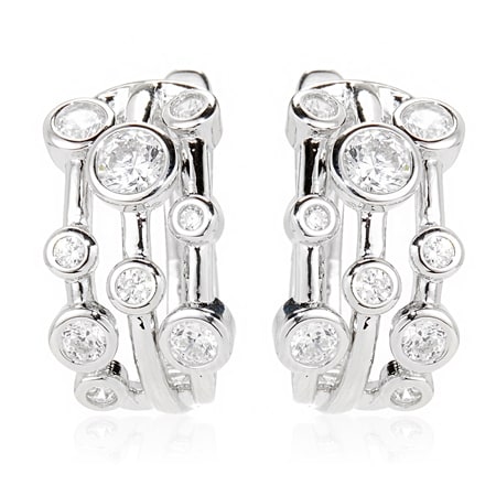 Diamonesque 1.00ct tw 3-Row Bezel Set Hoop Earrings Sterling Silver