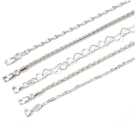Sterling Silver Set of 5 Assorted Bracelets 19cm
