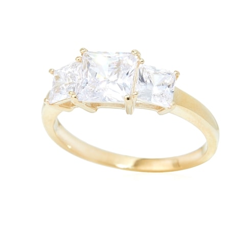 Diamonesque 2.50ct tw Princess Cut Trilogy Ring 9ct Yellow Gold