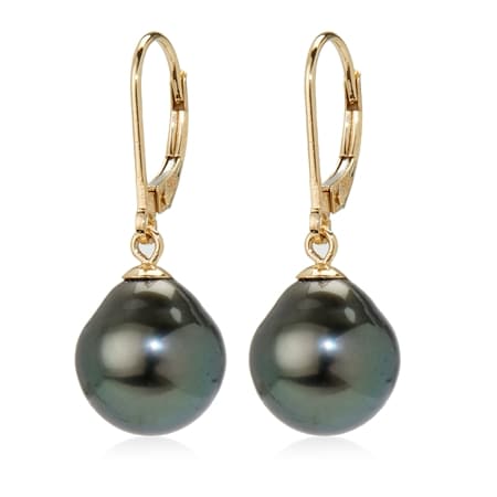 Matahina 10-11mm Tahitian Peacock Pearl Drop Earrings 14ct YG