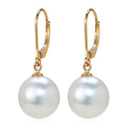 Matahina 10-11mm Australian SS White Pearl Drop Earrings 14ct Gold