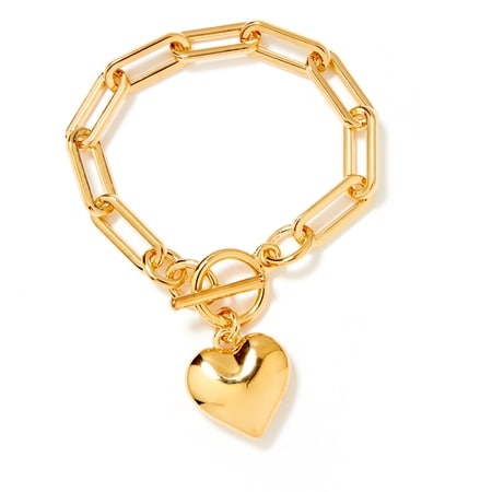 Oro Nuovo 14ct Gold Heart Charm Paperclip Bracelet 20cm