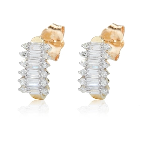 0.25ct Natural Diamond Baguette Half Hoop Earrings 9ct Yellow Gold