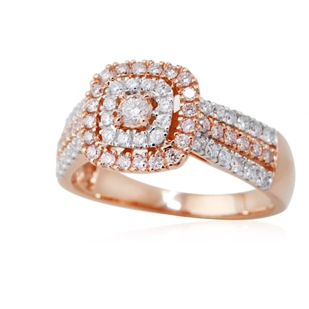 0.75ct Natural Pink & White Diamond Statement Open Shank Ring 9ct Rose Gold