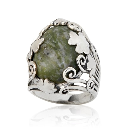 Connemara Marble Shamrock Design Ring Sterling Silver